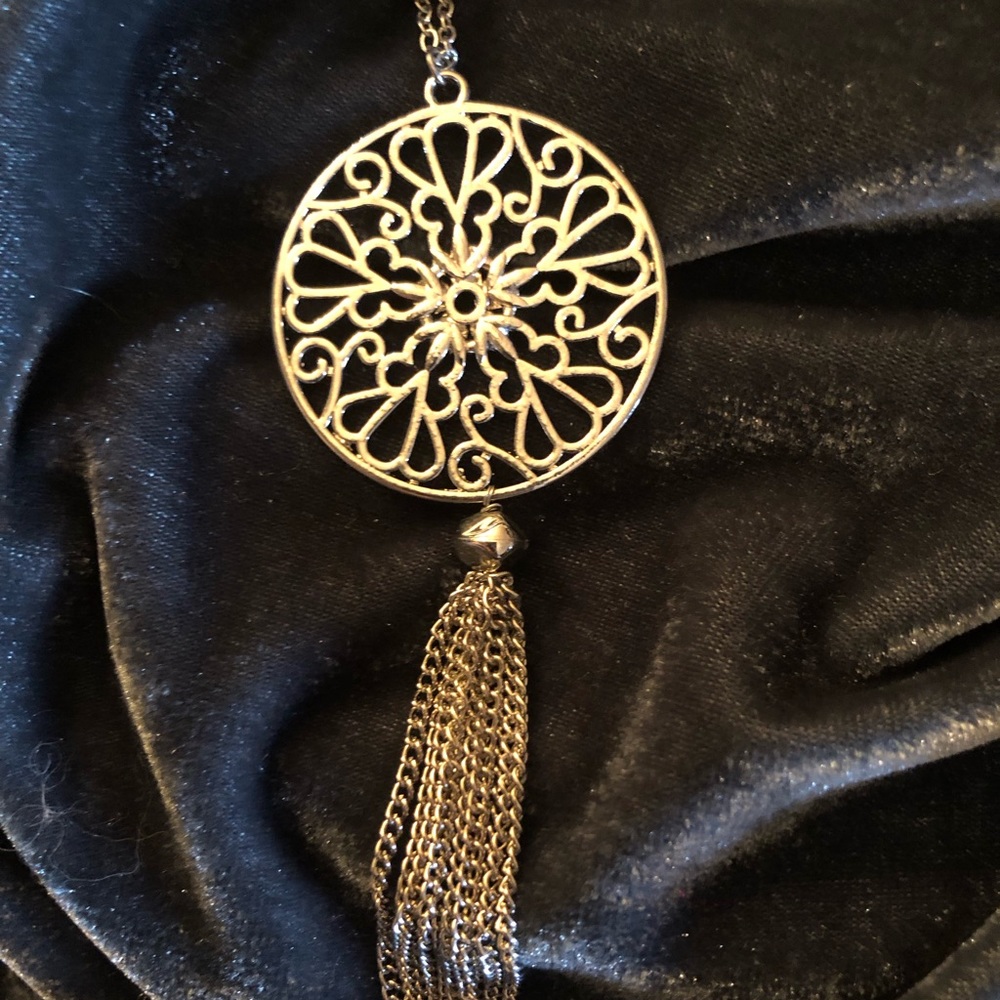 Bohemian Mandala Pendant Necklace and Elegant Silk Poucg